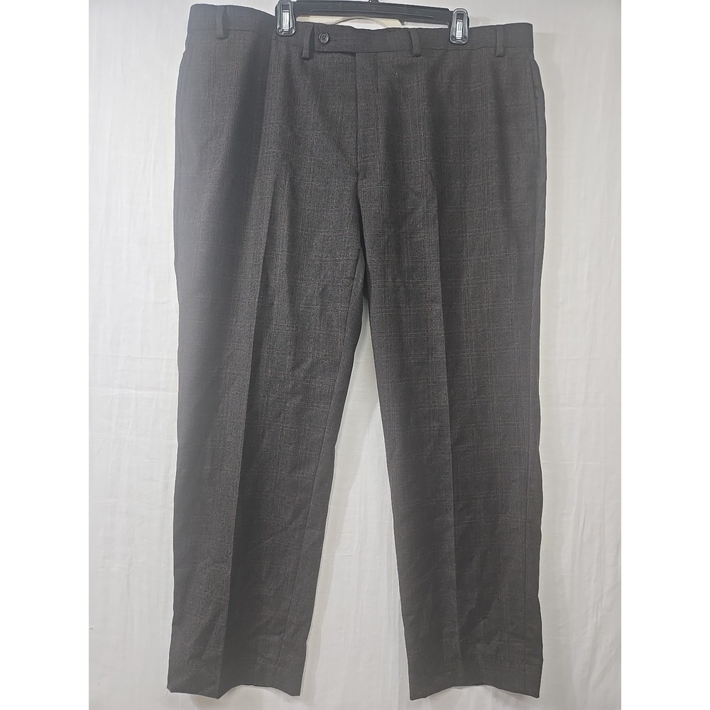 Lauren Ralph Lauren Dress Pants Men 42X29 Brown Windowpane Flat Front Wool Blend